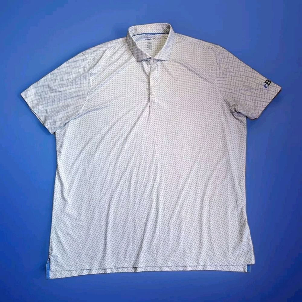 Johnnie-O Polo Shirt Men XXL Golf White Performance Casual Stretch Geometric AOP